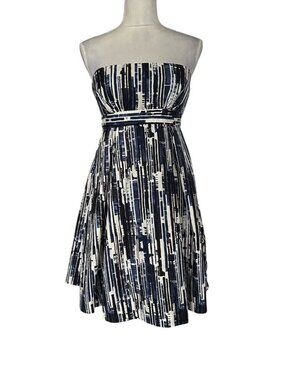 The Limited Strapless Mini Dress Blue White Abstract Print Size 6